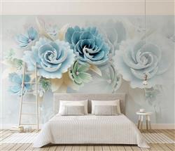 تصویر 2 از گالری عکس گلهای سفید آبی پس زمینه روشن پوستر دیواری سه بعدی