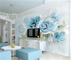 تصویر 3 از گالری عکس گلهای سفید آبی پس زمینه روشن پوستر دیواری سه بعدی