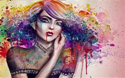تصویر 1 از گالری عکس دختر زیبا مو رنگارنگ نقاشی پوستر دیواری