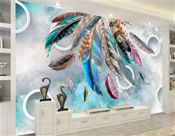 تصویر 3 از گالری عکس پر های رنگارنگ پس زمینه دایره ها و ابر و باد آبی پوستر دیواری سه بعدی