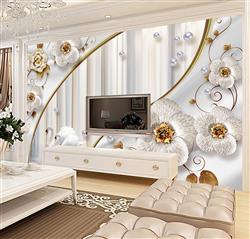 تصویر 3 از گالری عکس گلهای سفید وسط طلایی پس زمینه قو ها پوستر دیواری سه بعدی