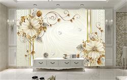 تصویر 2 از گالری عکس گلهای سفید طلایی پس زمینه نوار ها پوستر دیواری سه بعدی