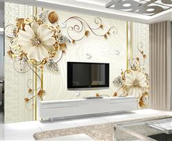 تصویر 3 از گالری عکس گلهای سفید طلایی پس زمینه نوار ها پوستر دیواری سه بعدی
