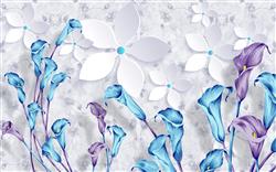 تصویر 1 از گالری عکس گلهای آبی و بنفش پس زمینه گل سفید پوستر دیواری سه بعدی