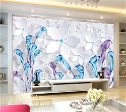 تصویر 3 از گالری عکس گلهای آبی و بنفش پس زمینه گل سفید پوستر دیواری سه بعدی