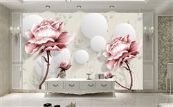 تصویر 2 از گالری عکس گلهای صورتی پس زمینه گوی های سفید پوستر دیواری سه بعدی