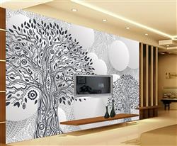 تصویر 2 از گالری عکس درخت های سیاه برگ پس زمینه گوی های سفید پوستر دیواری سه بعدی