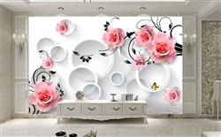 تصویر 2 از گالری عکس گلهای صورتی برجسته پس زمینه دایره ها پوستر دیواری سه بعدی