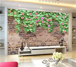 تصویر 3 از گالری عکس دیوار آجری گلهای صورتی پوستر دیواری