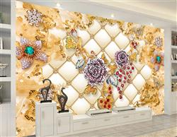 تصویر 3 از گالری عکس گل ها و جواهرات براق پس زمینه طلایی پوستر دیواری