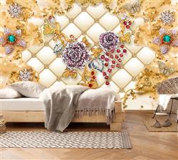 تصویر 5 از گالری عکس گل ها و جواهرات براق پس زمینه طلایی پوستر دیواری