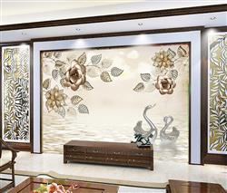 تصویر 3 از گالری عکس قو های نقره ای عاشق گلهای برنزی و دریاچه پوستر دیواری سه بعدی