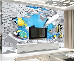 تصویر 3 از گالری عکس ماهی ها دیوار شکسته پوستر دیواری سه بعدی