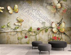 تصویر 2 از گالری عکس پروانه های سفید پس زمینه روزنامه پوستر دیواری سه بعدی