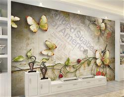 تصویر 3 از گالری عکس پروانه های سفید پس زمینه روزنامه پوستر دیواری سه بعدی
