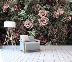 تصویر 2 از گالری عکس بوته گلهای صورتی برگهای سبز پوستر دیواری سه بعدی