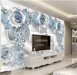 تصویر 2 از گالری عکس گلهای سفید آبی پوستر دیواری سه بعدی