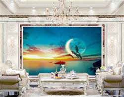 تصویر 2 از گالری عکس دلفین ها در نور ماه دریاچه پس زمینه پوستر دیواری