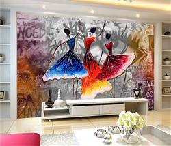 تصویر 3 از گالری عکس پوستر دیواری سه بعدی سه زن رقاص رقصنده نقاشی آفریقایی رنگی پس زمینه نوشته