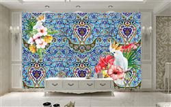 تصویر 2 از گالری عکس طوطی سفید پس زمینه آبی فروزه ای ایرانی پوستر دیواری سه بعدی