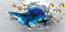 تصویر 1 از گالری عکس کوسه ها اقیانوس دیوار شکسته پوستر دیواری سه بعدی