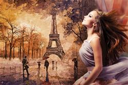 تصویر 1 از گالری عکس دختر زیبا پس زمینه پاریس برج ایفل پوستر دیواری سه بعدی