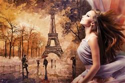 تصویر 2 از گالری عکس دختر زیبا پس زمینه پاریس برج ایفل پوستر دیواری سه بعدی