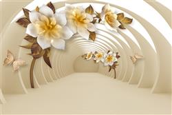 تصویر 1 از گالری عکس گلهای سفید طلایی راهرو سه بعدی پوستر دیواری