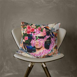 تصویر 6 از گالری عکس رویای گلستان طرح هنر دیجیتال آرت چهره دختر به شکل گلدان و گلهای صورتی در پس زمینه دایره وینتیج اثر سامان رئوفی