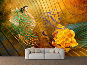 تصویر 2 از گالری عکس دختر زیبا در پس زمینه طلایی لاکچری گل سه بعدی اثر سامان رئوفی