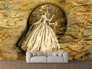 تصویر 2 از گالری عکس نقاشیخط دختر زیبای عروسکی با لباس بلند در زمینه طلایی