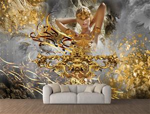 تصویر 2 از گالری عکس باروک نقاشیخط مانکن زیبا ژست ماسک نقاب طلایی هنر دیجیتال