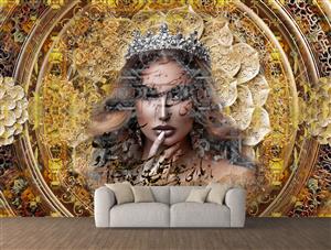 تصویر 2 از گالری عکس ملکه زیبایی در پس زمینه بژ و طلایی هنر دیجیتال نقاشیخط 