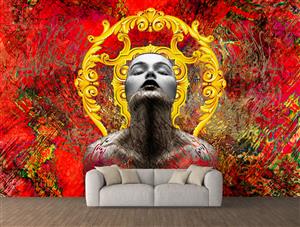 تصویر 2 از گالری عکس دختر خورشید در پس زمینه قرمز باروک هنر دیجیتال