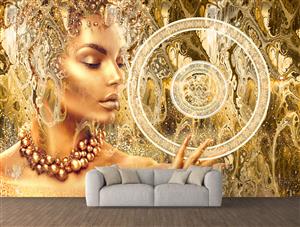 تصویر 2 از گالری عکس نیمرخ دختر طلایی زیبا با جواهر هنر دیجیتال