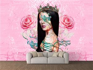 تصویر 2 از گالری عکس ملکه زیبایی با تاج در پس زمینه صورتی هنر دیجیتال