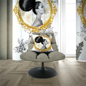 تصویر 4 از گالری عکس پرده با تم سیاه و سفید با خانمی زیبا در قاب دایره ای طلایی