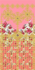 تصویر 1 از گالری عکس پرده تم صورتی با طرح گل و باراک طلایی
