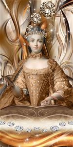 تصویر 1 از گالری عکس ملکه زیبا روی پرده بژ لوکس با الماس های درخشان