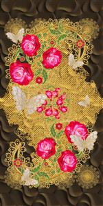 تصویر 1 از گالری عکس پرده متالیک تیره با باراک لوکس طلایی و پروانه و گل