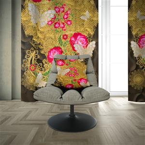 تصویر 4 از گالری عکس پرده متالیک تیره با باراک لوکس طلایی و پروانه و گل