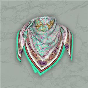 تصویر 5 از گالری عکس روسری بنفش و سبز سلطنتی با نقش و نگار ایران باستان