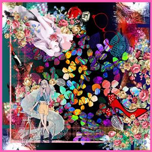 تصویر 1 از گالری عکس روسری باغ گل با پروانه های رنگارنگ و زیبا