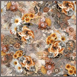 تصویر 1 از گالری عکس روسری با طرح گل های خاکستری و طلایی