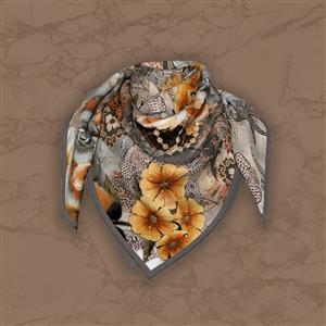 تصویر 5 از گالری عکس روسری با طرح گل های خاکستری و طلایی