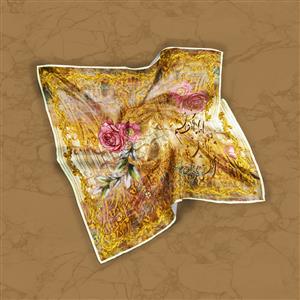 تصویر 2 از گالری عکس روسری بژ با گل های صورتی و خوشنویسی زیبا