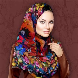 تصویر 3 از گالری عکس روسری رنگارنگ با طرح پروانه های رنگی زیبا