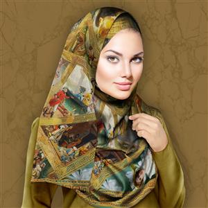 تصویر 3 از گالری عکس قاب طلایی ورساچه و روسری کلاژ با نقاشی رنگ روغن