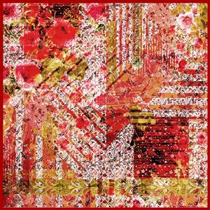 تصویر 1 از گالری عکس روسری با طرح ترکیبی گل قرمز و باروک طلایی