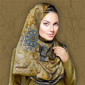 تصویر 3 از گالری عکس روسری با حاشیه جواهر و تم طلایی ایرانی